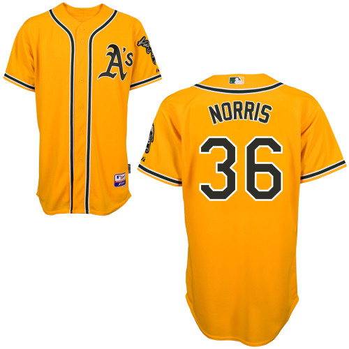 Derek Norris #36 MLB Jersey-Oakland Athletics Men's Authentic Yellow Cool Base Baseball Jersey
